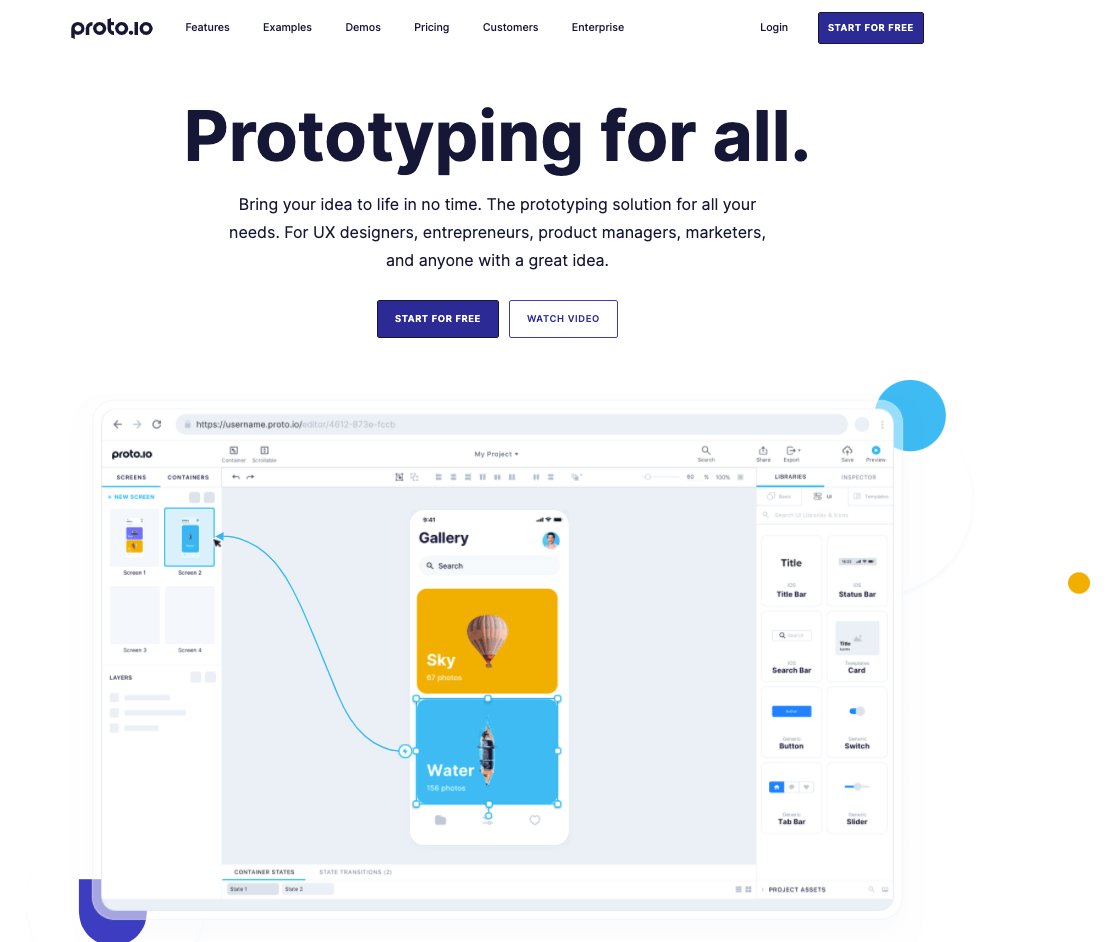 Proto.io UI UX prototyping tool's website
