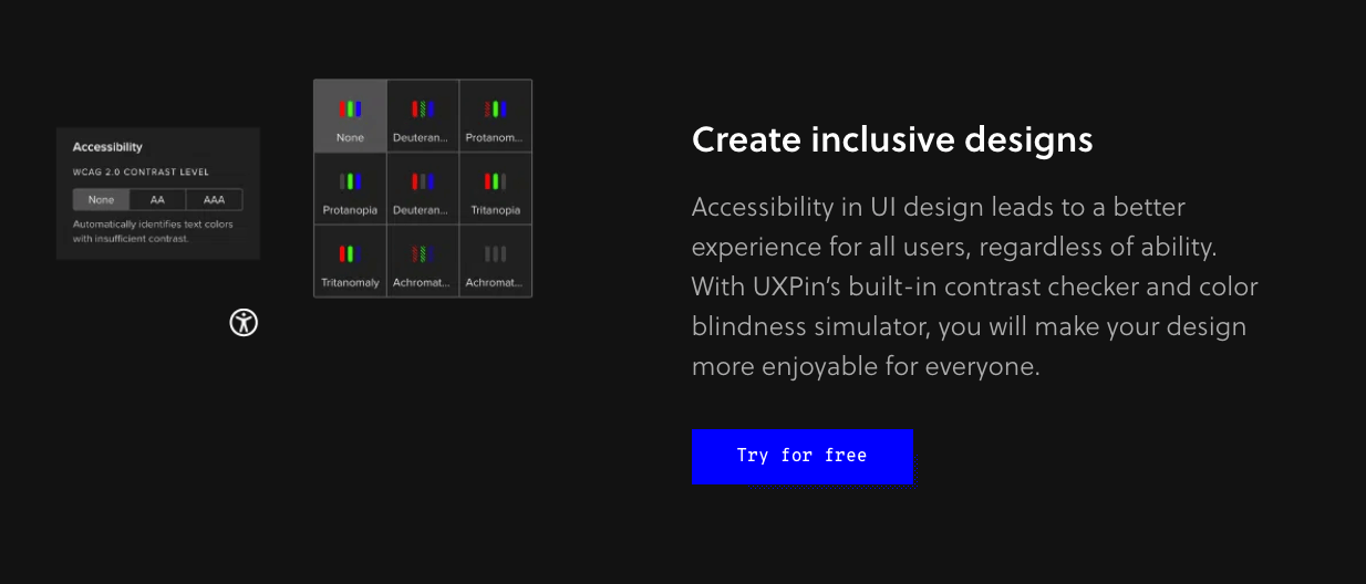 UXPin website explaining its accessibility tools 