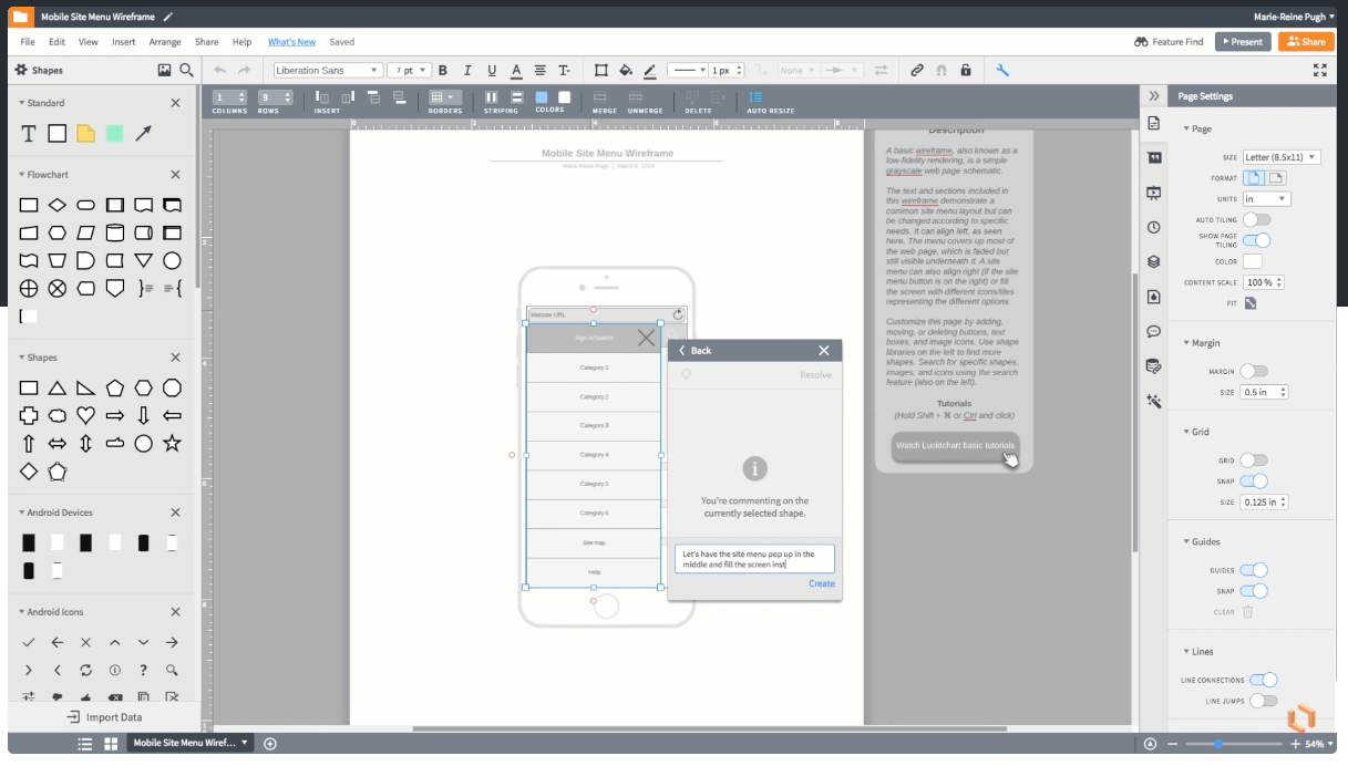 Lucidchart's wireframing capabilities