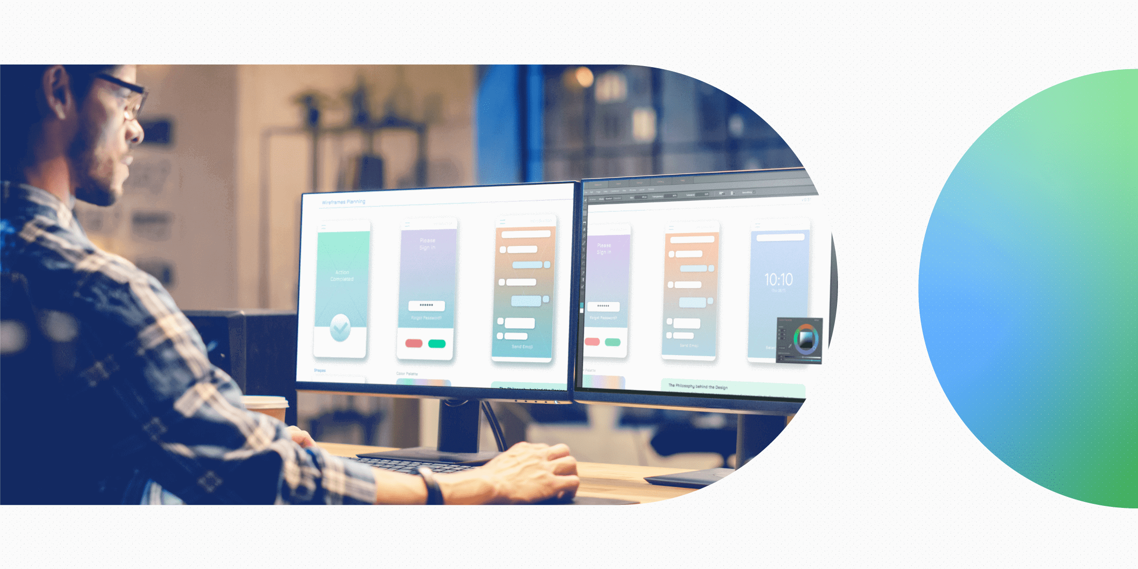 A UI designer in front of their computer.