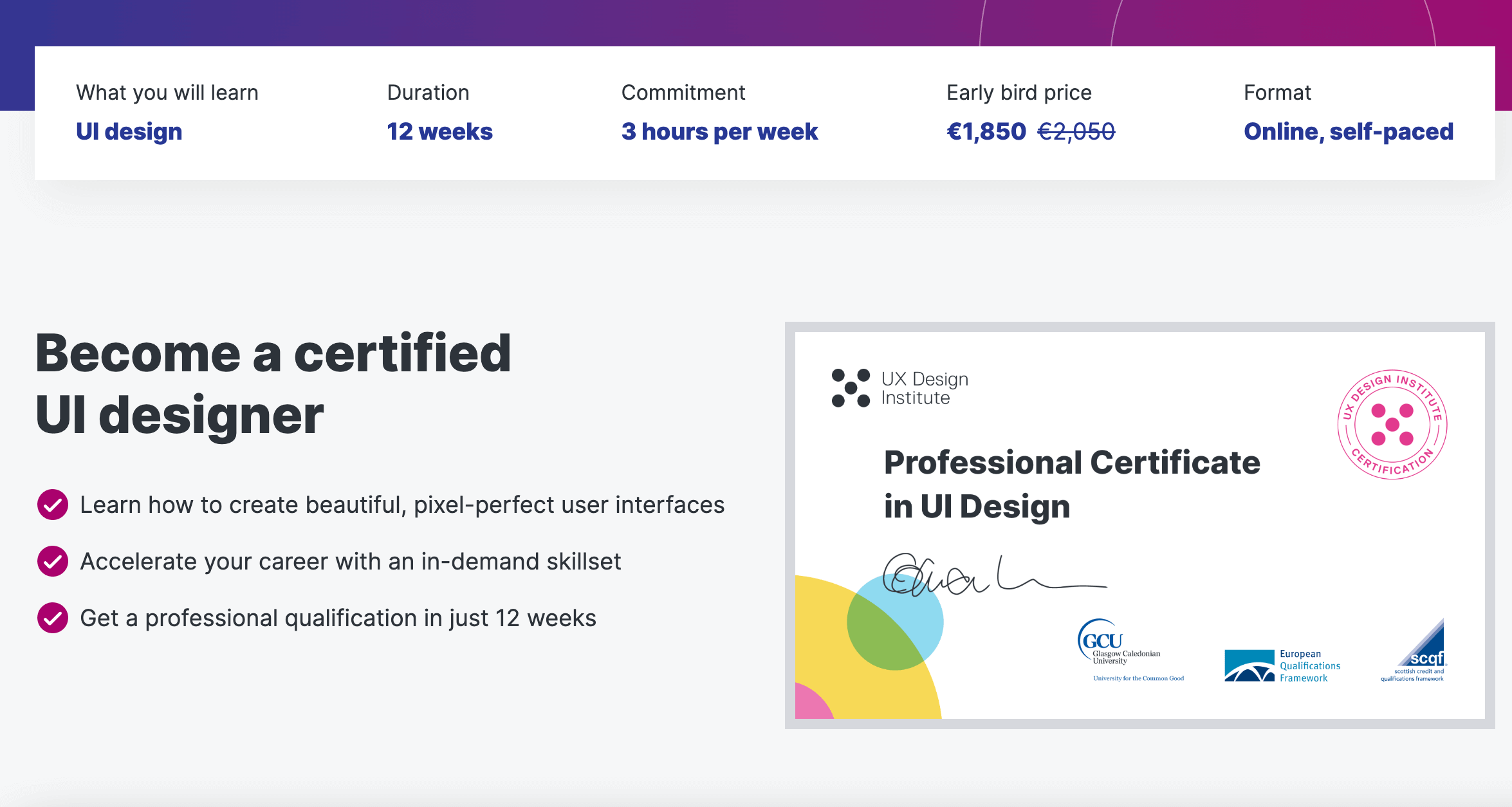 The UX Design Institute Professional Certificate in UI Design