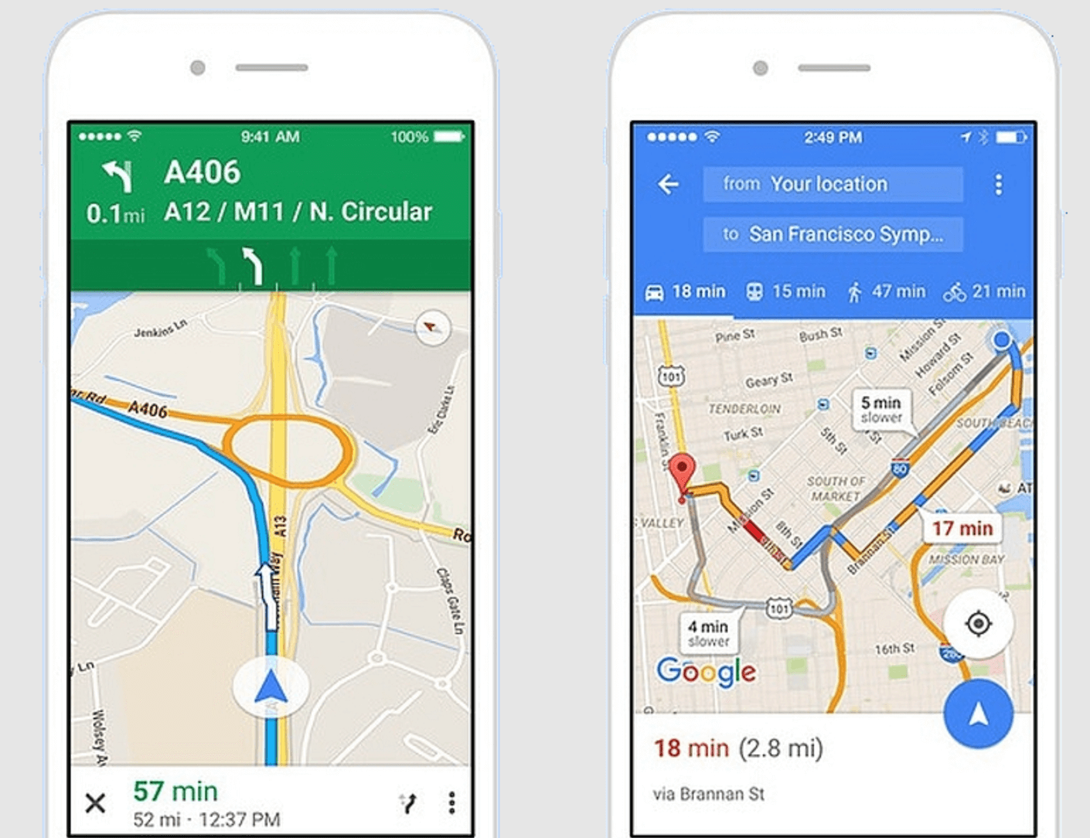 Google Maps status bar and GPS arrow