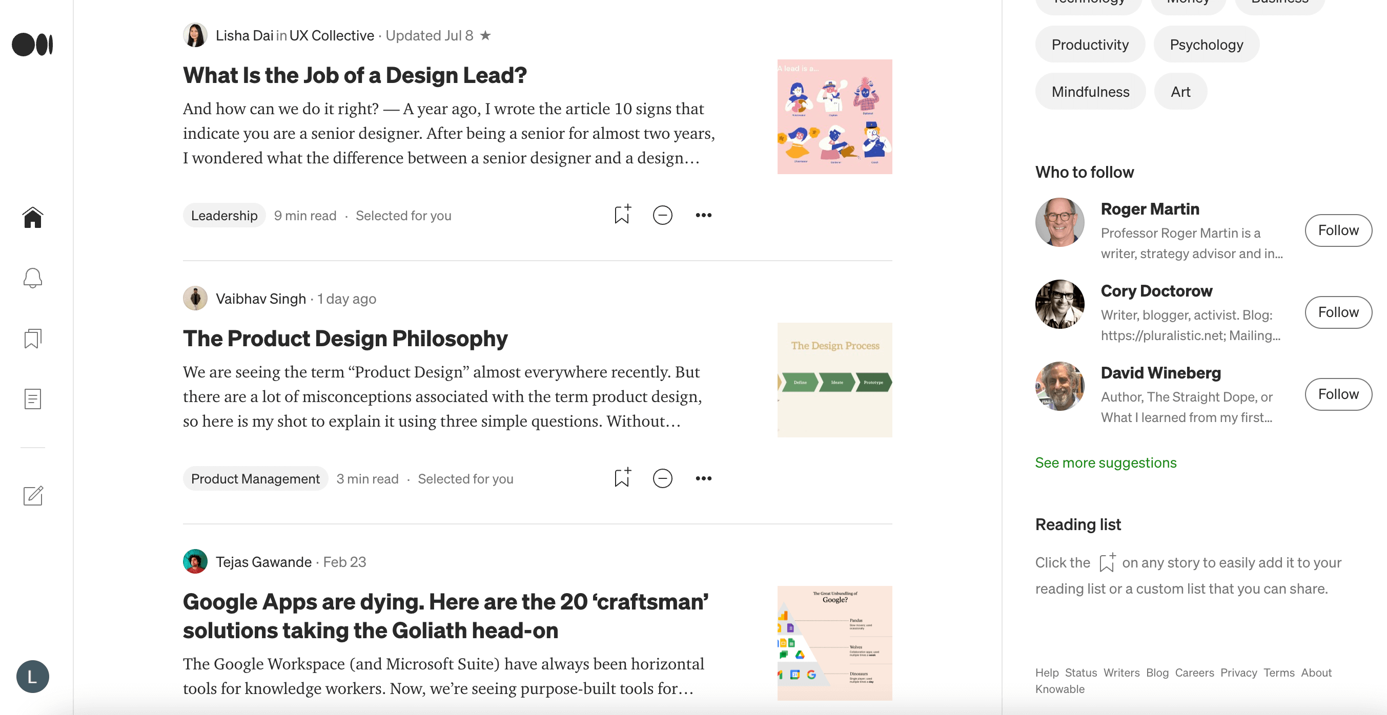 Medium uses a slick black-and-white interface