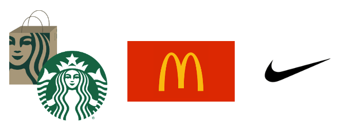 starbucks, mcdonals and nike logos