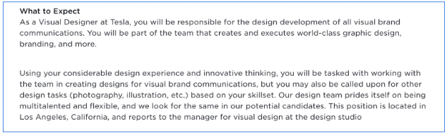 tesla visual design job ad