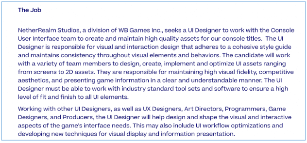 WarnerMeida ui designer job ad