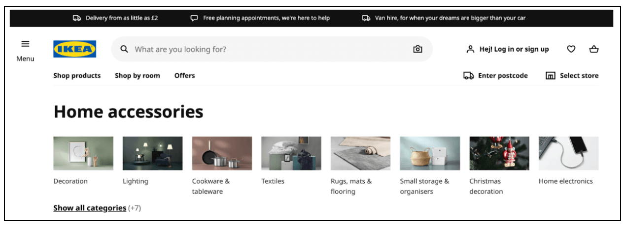 7 principles of icon design all UI Designers should follow (2026) 2 IKEA's homepage showing home accessories