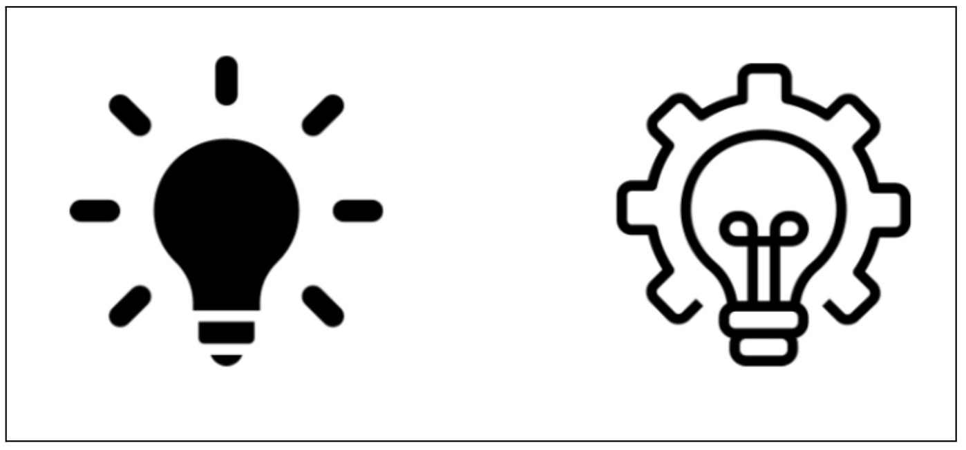 7 principles of icon design all UI Designers should follow (2026) 8 Two lightbulb icons, one simple and one detailed with a gear, illustrating the importance of simplicity in icon design.