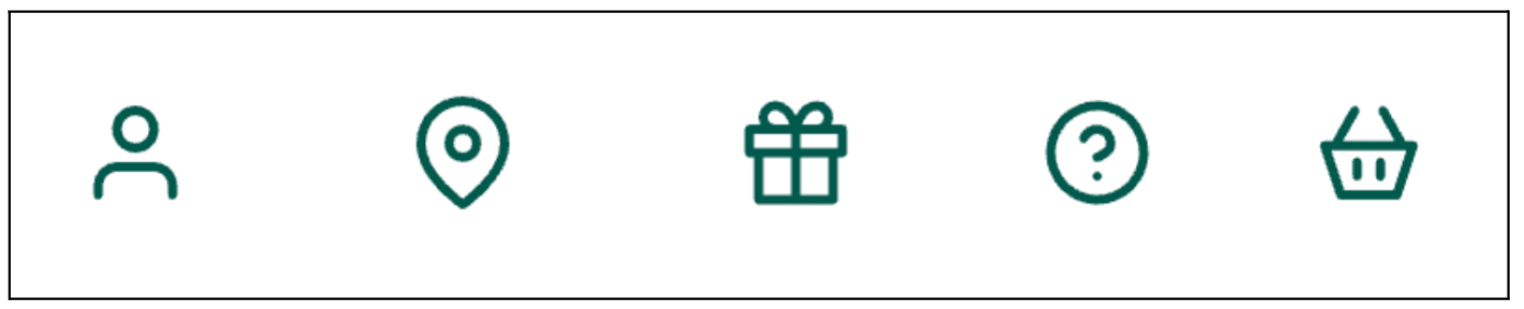 7 principles of icon design all UI Designers should follow (2026) 11 A set of green line icons for profile, location, gifts, help and shopping, using a consistent style to reflect the brand’s personality and visual identity.
