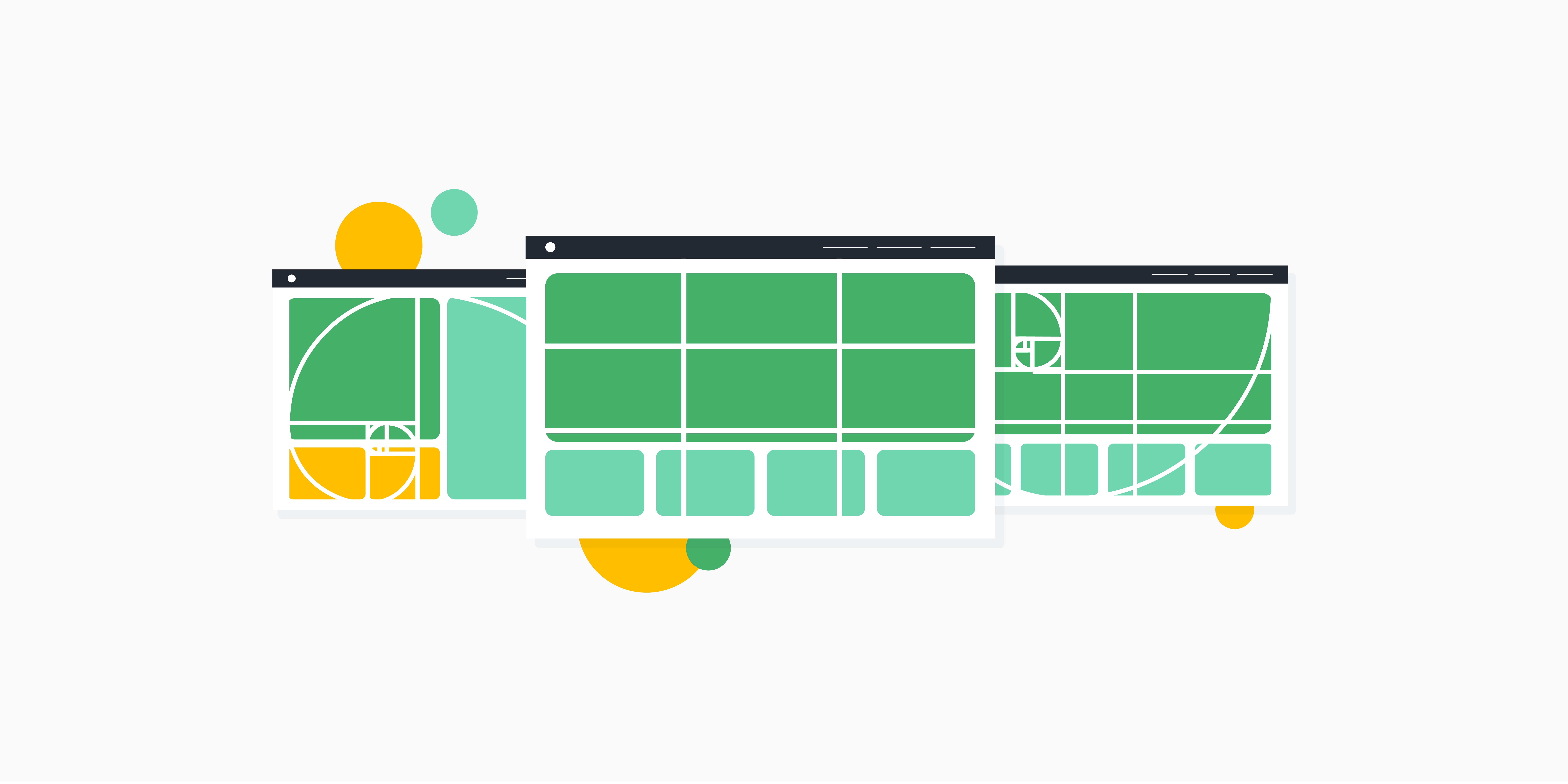 Illustration of three screens displaying the rule of thirds.