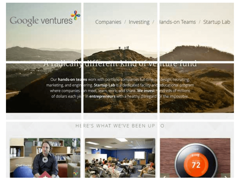 Screenshot of Google ventures website