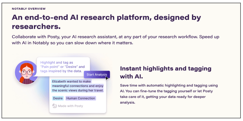 Top AI UX research tools: How to power up your user research 5 Notably as AI for UX Research tool banner