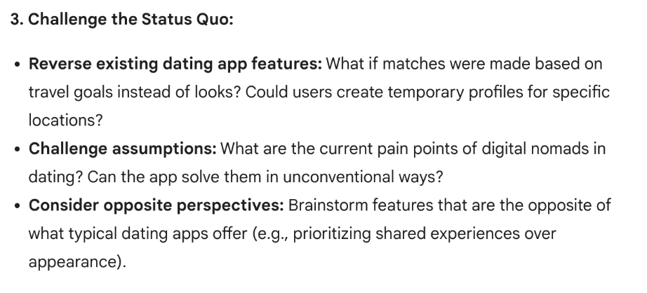Screenshot of Gemini AI responding to brainstorming ideas request