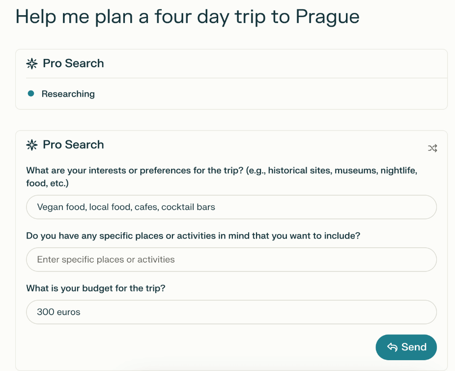 Perplexity AI showing the Pro-Search feature