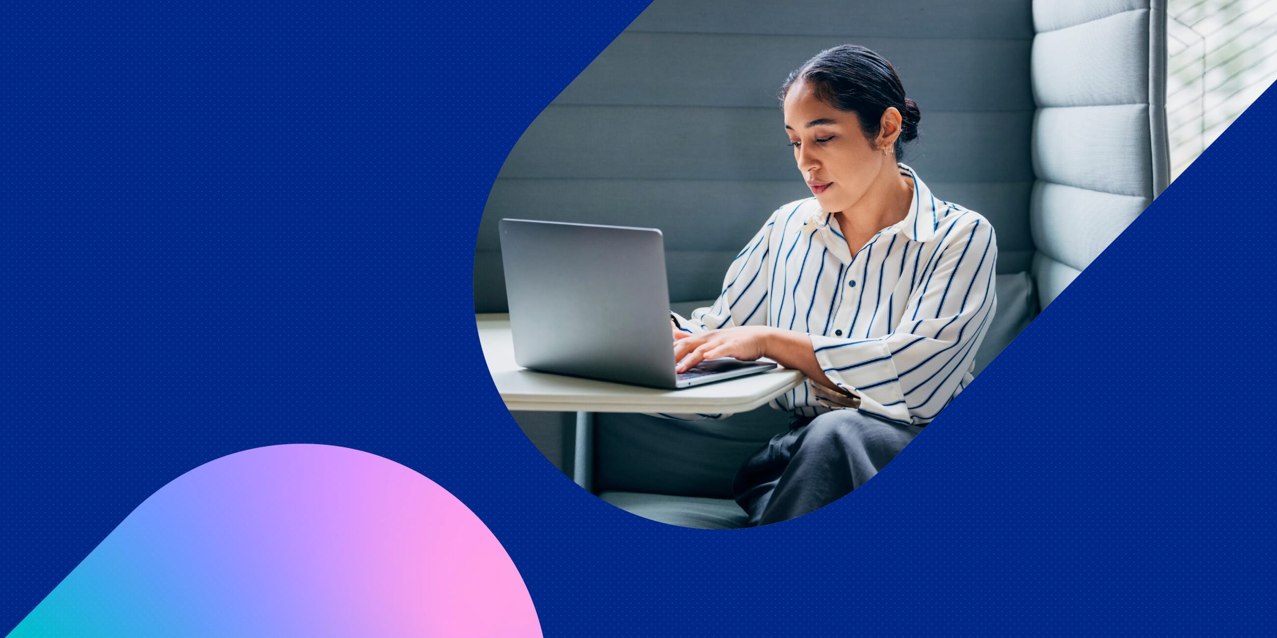 Woman working on a laptop, representing professionals learning about accessibility standards and compliance in a digital guide.