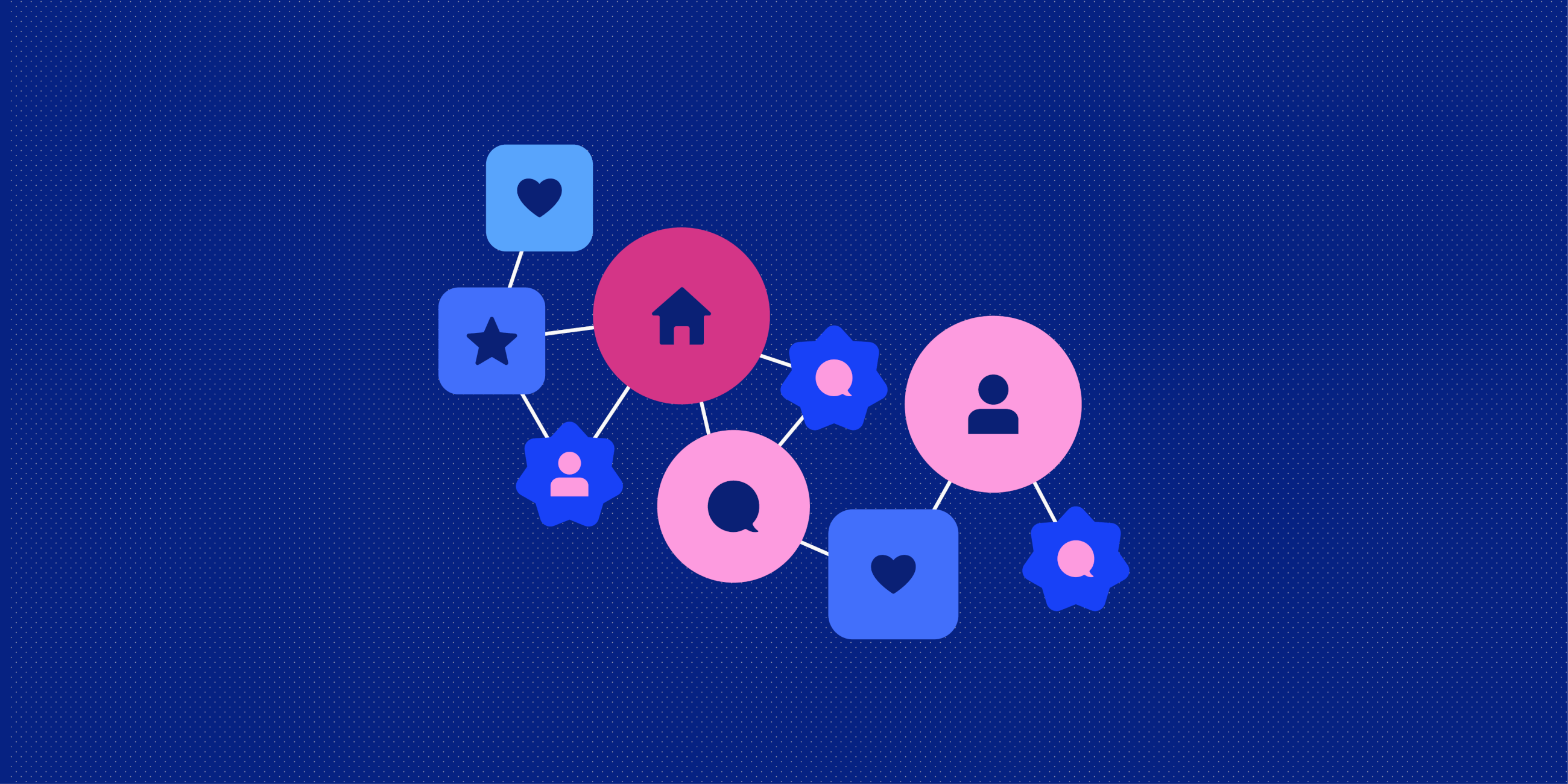 Illustration of connected UI icons like home, user, chat, star, and heart to highlight icon importance.