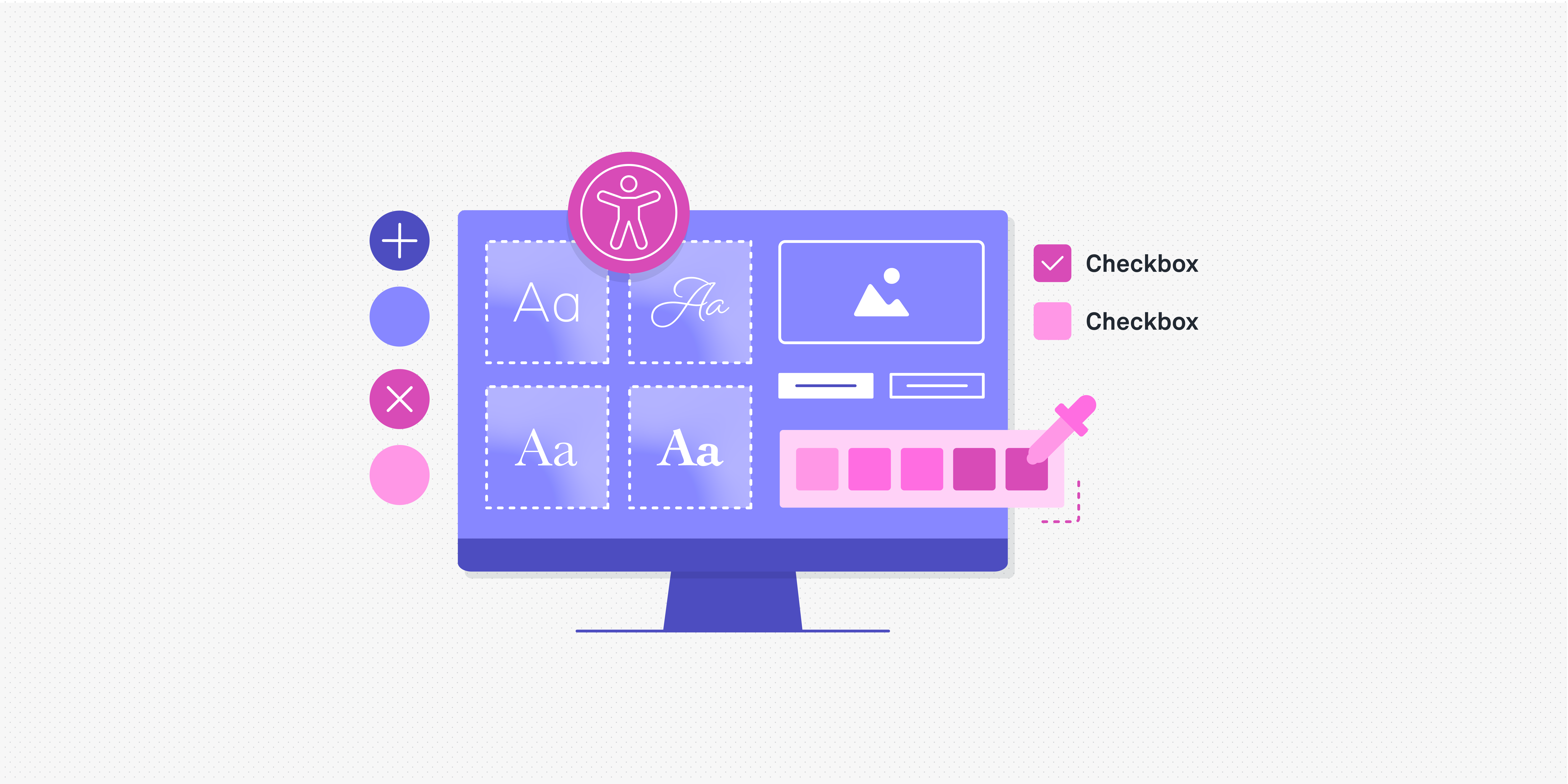 How to build an accessible design system blog header featuring a purple computer with accessible design graphics.
