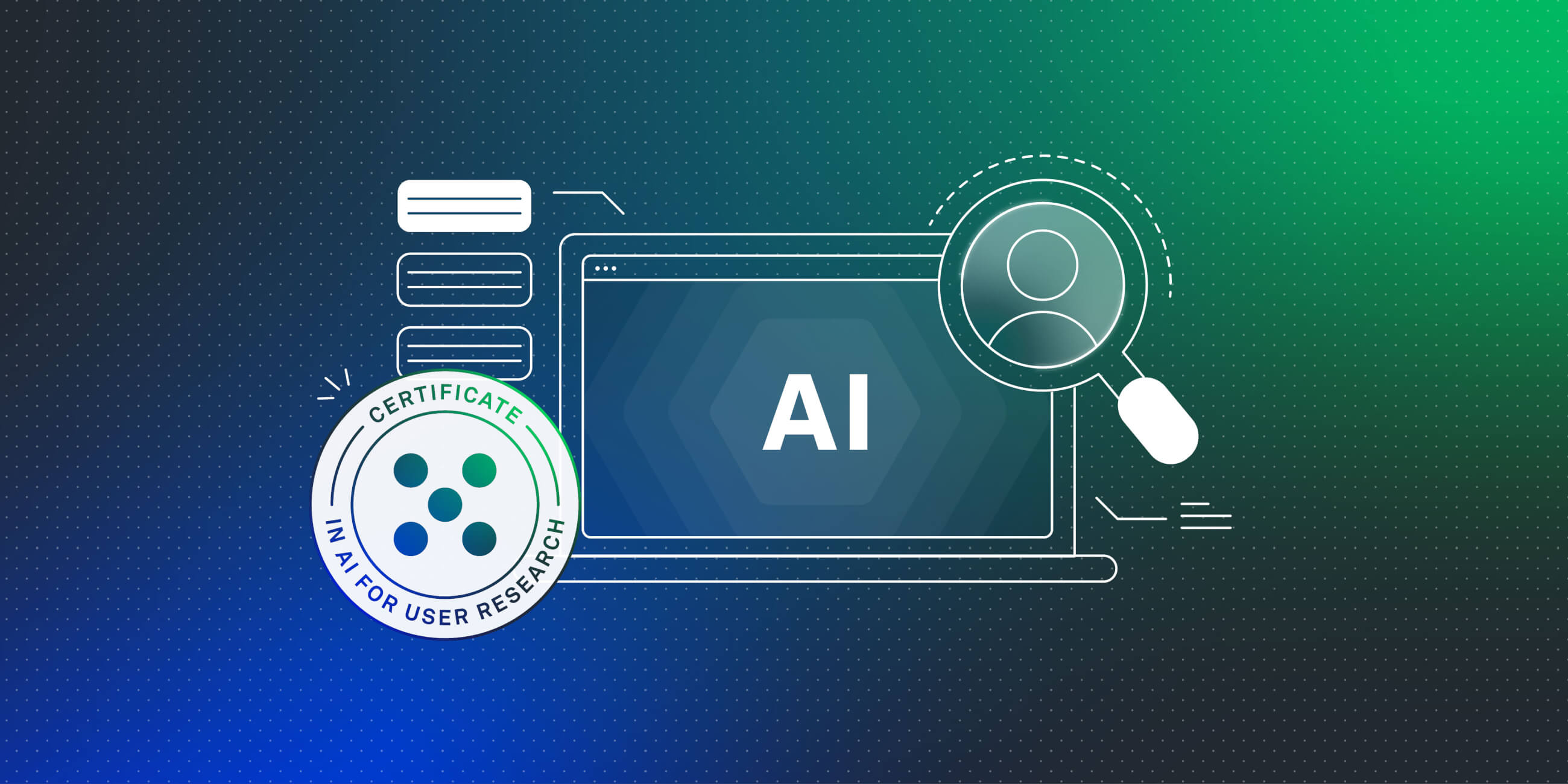 AI for user research: Blue gradient design by the UX Design Institute - a blog header for their new Certificate in AI for User Research.