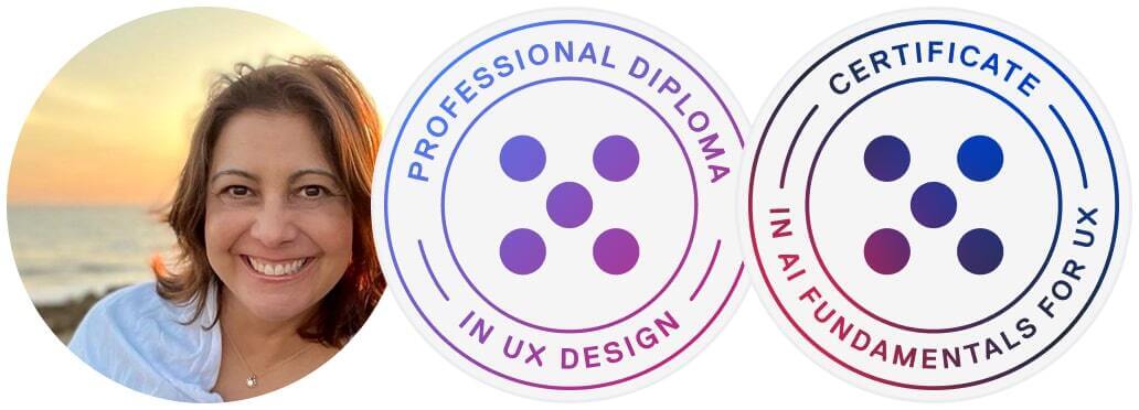 Janis Underwood with course badges