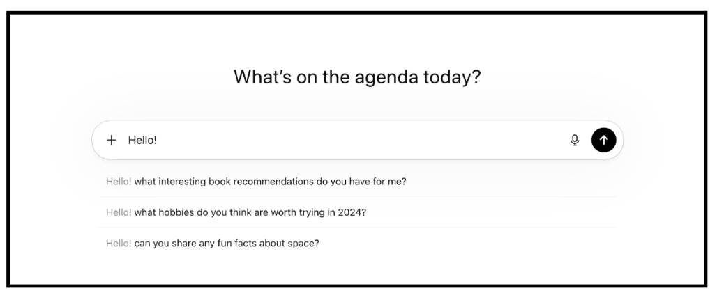 Designing for AI Search in 2026: A UX Designer’s Guide to LLM Interfaces and Machine Experience (MX) 5 AI search interface with prompt suggestions and example questions, illustrating how UX design supports users in forming effective queries in conversational search environments